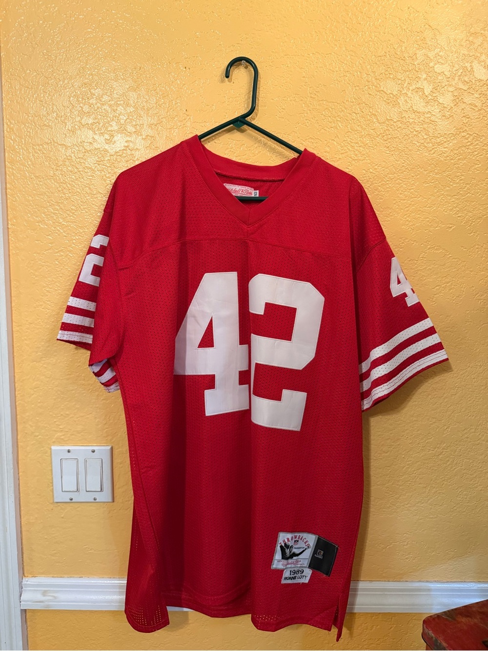 Mitchell & Ness Red Mesh Football Jersey with White 42